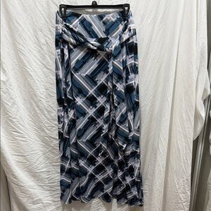 NY Collection Blue and Black Patterned Maxi Skirt